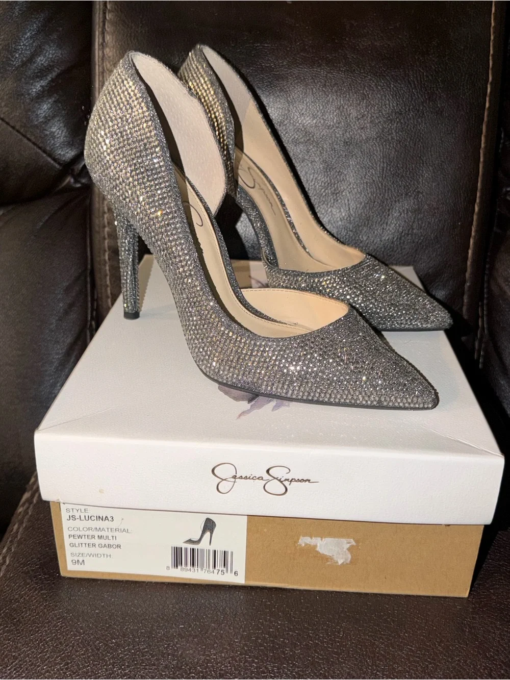 Jessica Simpson Silver Glitter Pointed-Toe Stiletto Pumps
